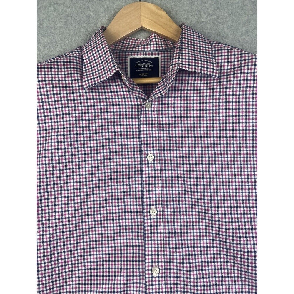 Charles Tyrwhitt Dress Shirts Men’s Large Tartan Plaid Pink & Blue Plaid EUC